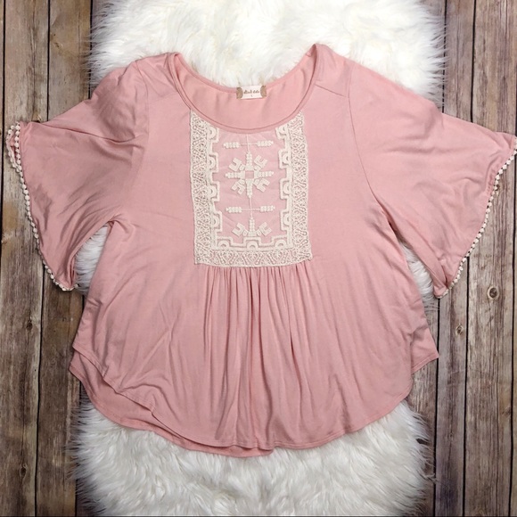 Altar'd State Tops - Altar’d State | Pale Pink Flowy Lace Blouse L